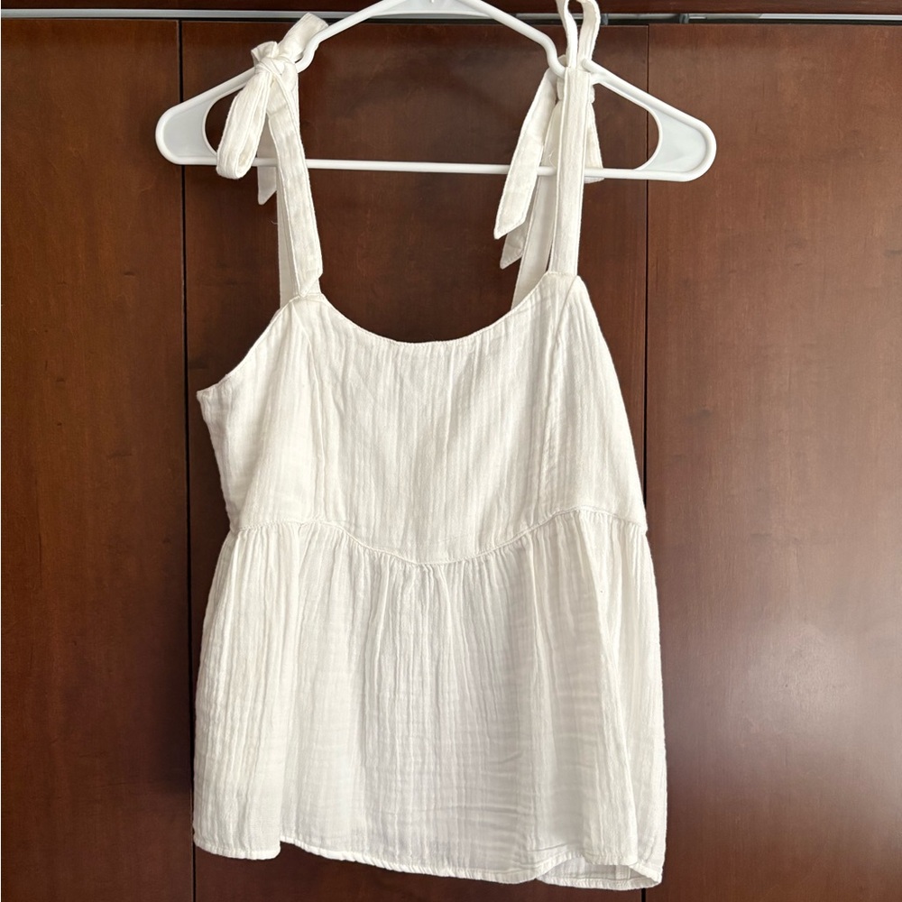 Old Navy White Smocked Tie Front Tank Top